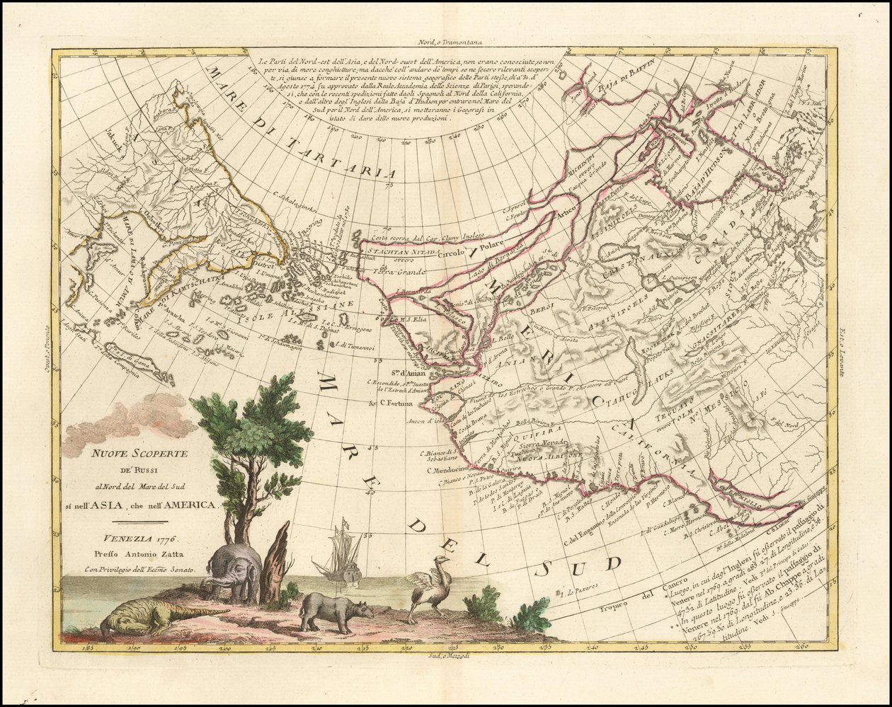 1776年地図 - アジアとアメリカにおける南海以北のロシア人の新発見 作： アントニオ・ザッタ