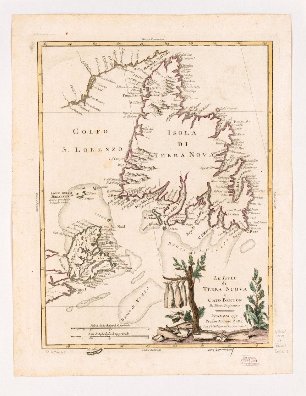 テレ・ヌオーヴァ島とケープ・ブレトン島、新投影1778年。LOC 73694665 作： アントニオ・ザッタ
