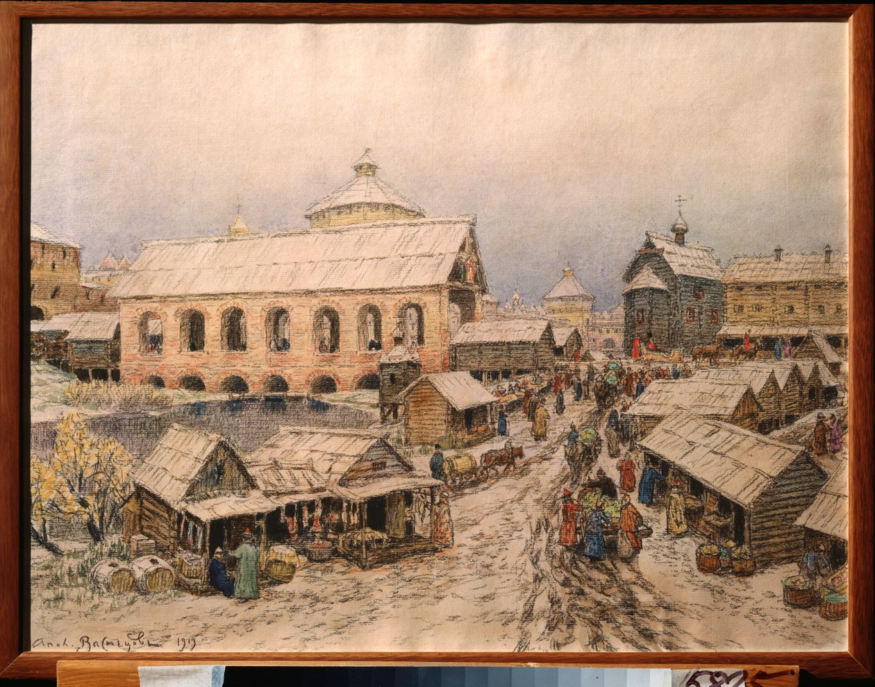 モスクワ 17 世紀、復活橋 - Appolinari Mikhaylovich Vasnetsov (1856-1933) の作品、紙に水彩、木炭 作： アポリナーリ・ミハイロヴィチ・ヴァスネツォフ