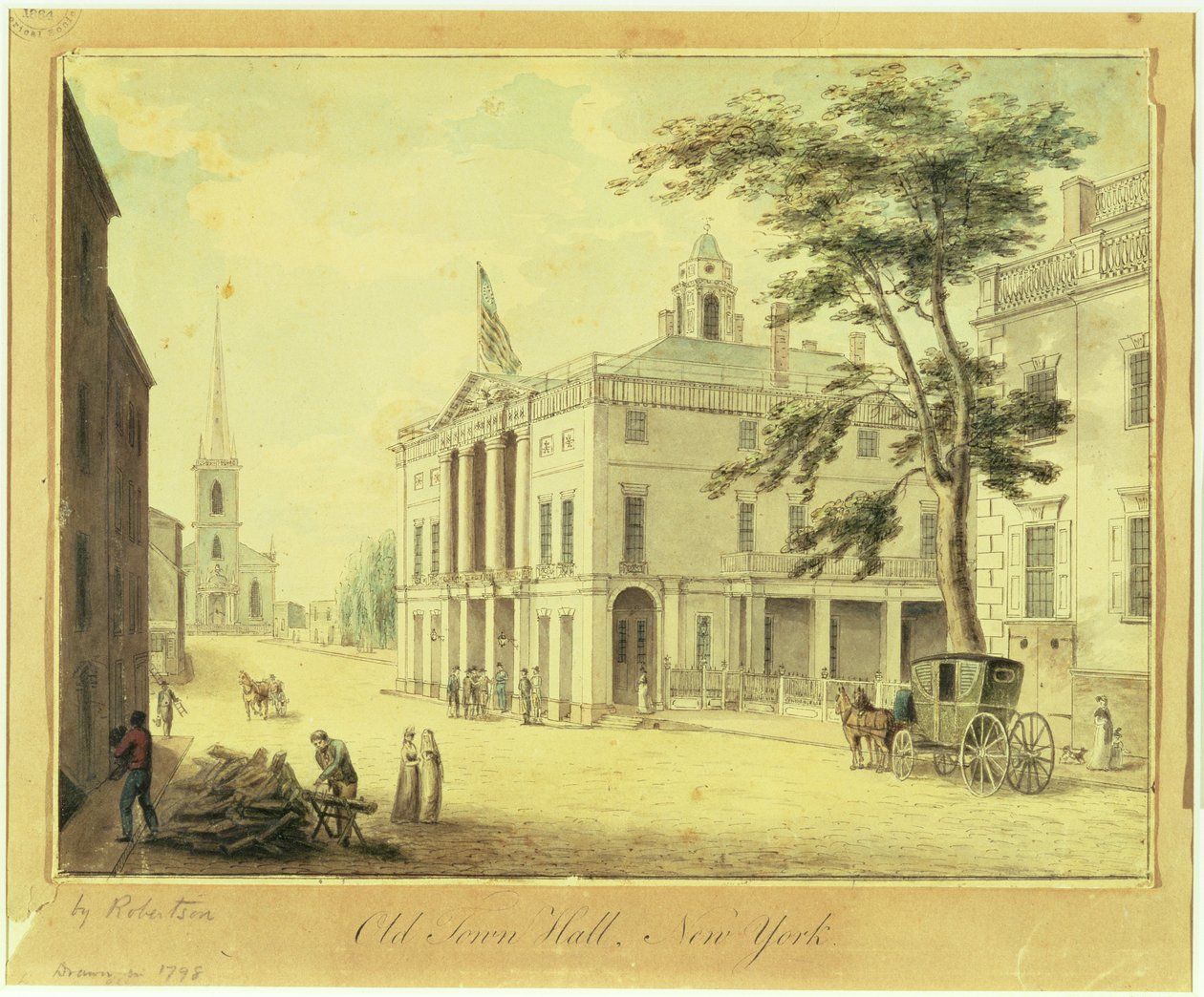 旧市庁舎（連邦庁舎）1798年ニューヨーク市（紙に黒鉛、トイレ、ペン、インク） 作： アーチボルド・ロバートソン