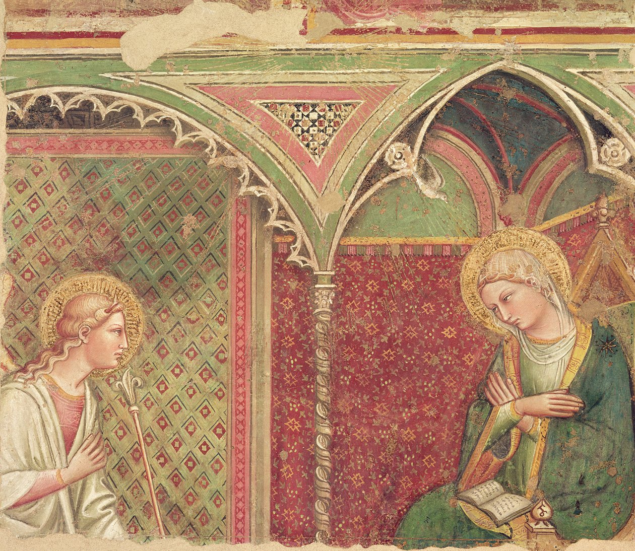 受胎告知の詳細、1370年頃 作： Aretino Luca SpinelloまたはSpinelli