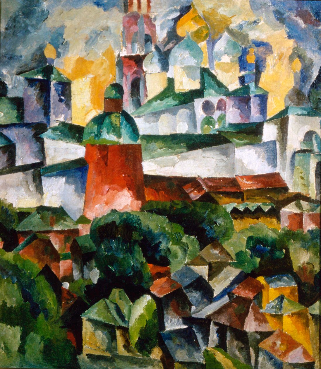 「トリニティ セルギウス修道院のある風景」、1920 年。 作： Aristarkh Lentulov