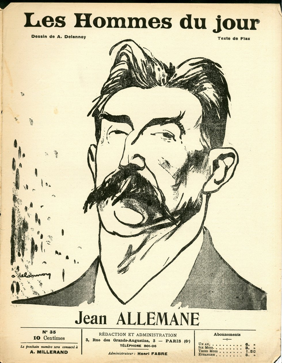 Les Hommes du jour "の表紙、風刺的なB＆W 作： アリスティド・デラノイ