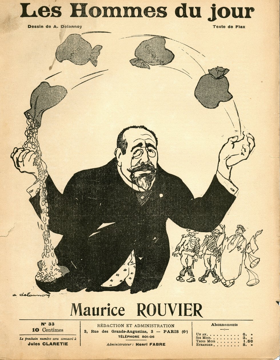 1906年頃の「Les Hommes du jour」の表紙 - Aristide Delannoy (1874-1911)によるイラスト：銀 - Rouvier Maurice (1842-1911) - ジャグリング 作： アリスティド・デラノイ