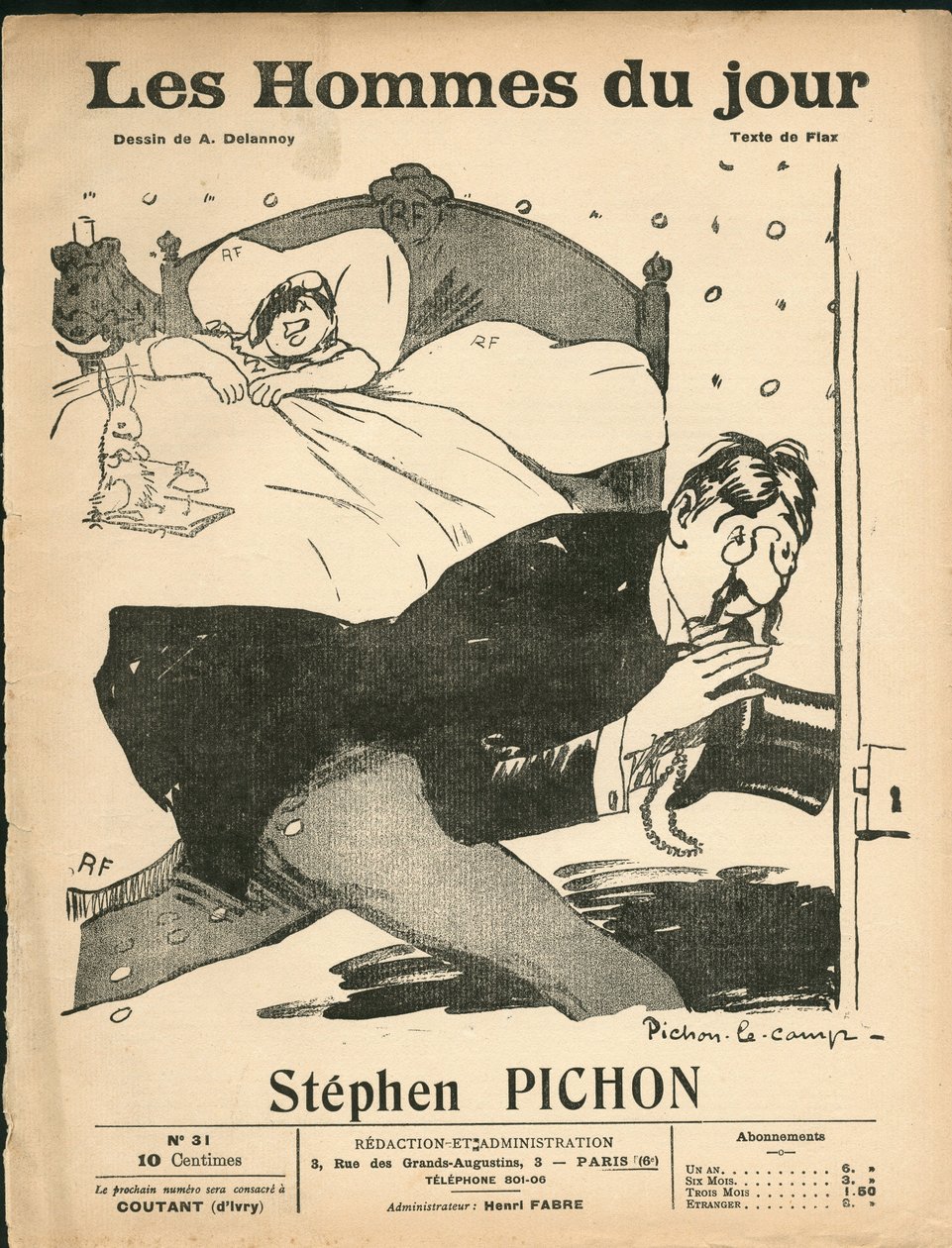 1905年頃の「The Men of the Day」の表紙-イラスト：アリスティッド・デラノワ（1874-1911）。寝室 - マリアンヌ、ピション・ステファン（1857-1933）の場合 作： アリスティド・デラノイ