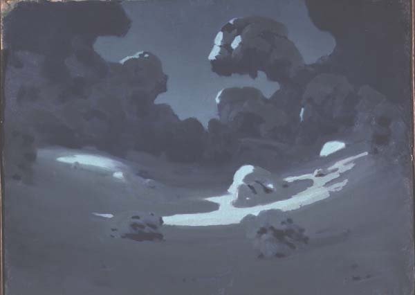 月が森の中の空き地を照らす（油彩・紙） 作： アルキプ・イワノビッチ・クインジ