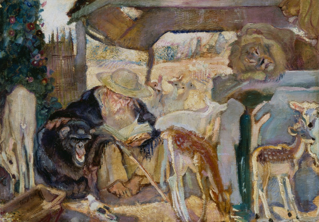 アルマンド・スパディーニ（1883-1925）作 「動物の中の聖アンソニー」 油彩・ボード 66x96 cm 作： アルマンド・スパディーニ