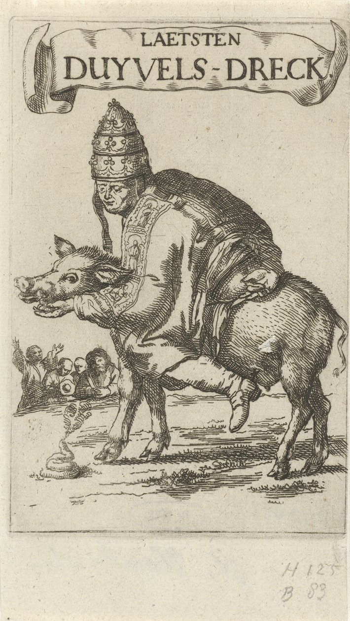 豚の教皇 タイトルページ: J. Lydius、Laetsten duyvels-dreck、1687 作： アーノルド・ウブラケン