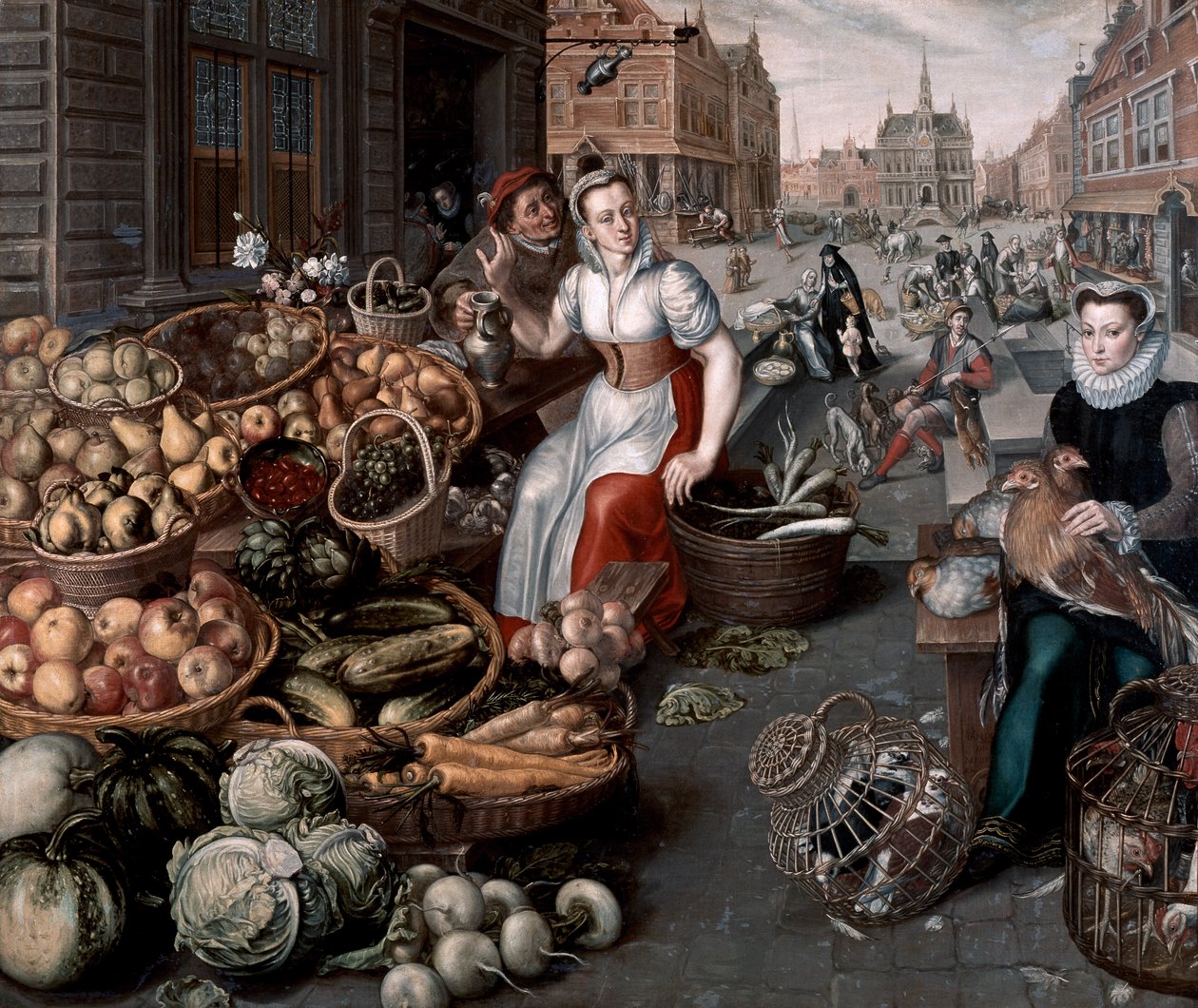 果物や野菜を売る女性、1590年頃 作： アルノー・ド・ミューザー