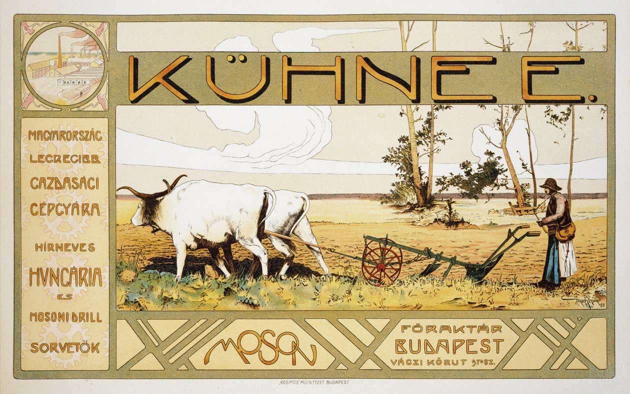 1899年のクニー農業メーカーの広告ポスターの複製 作： Arpad Basch