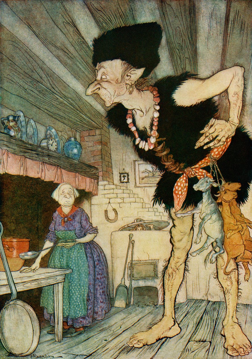 1927年にFAスティールによって再版されたジャックからのイラストと英語のおとぎ話からの豆の木のイラスト、イギリス人の血のにおいがします 作： アーサー・ラッカム