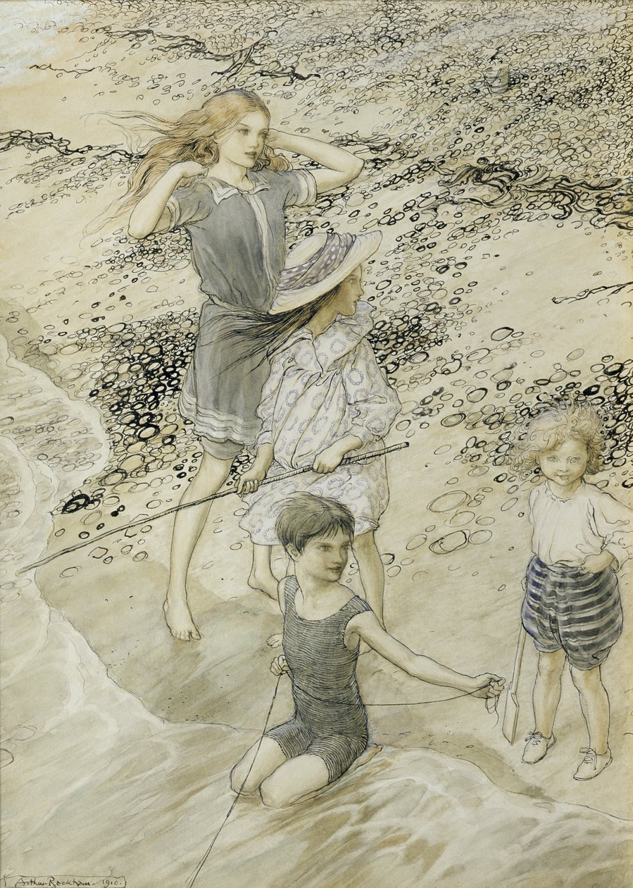 海辺の4人の子供、1910 作： アーサー・ラッカム