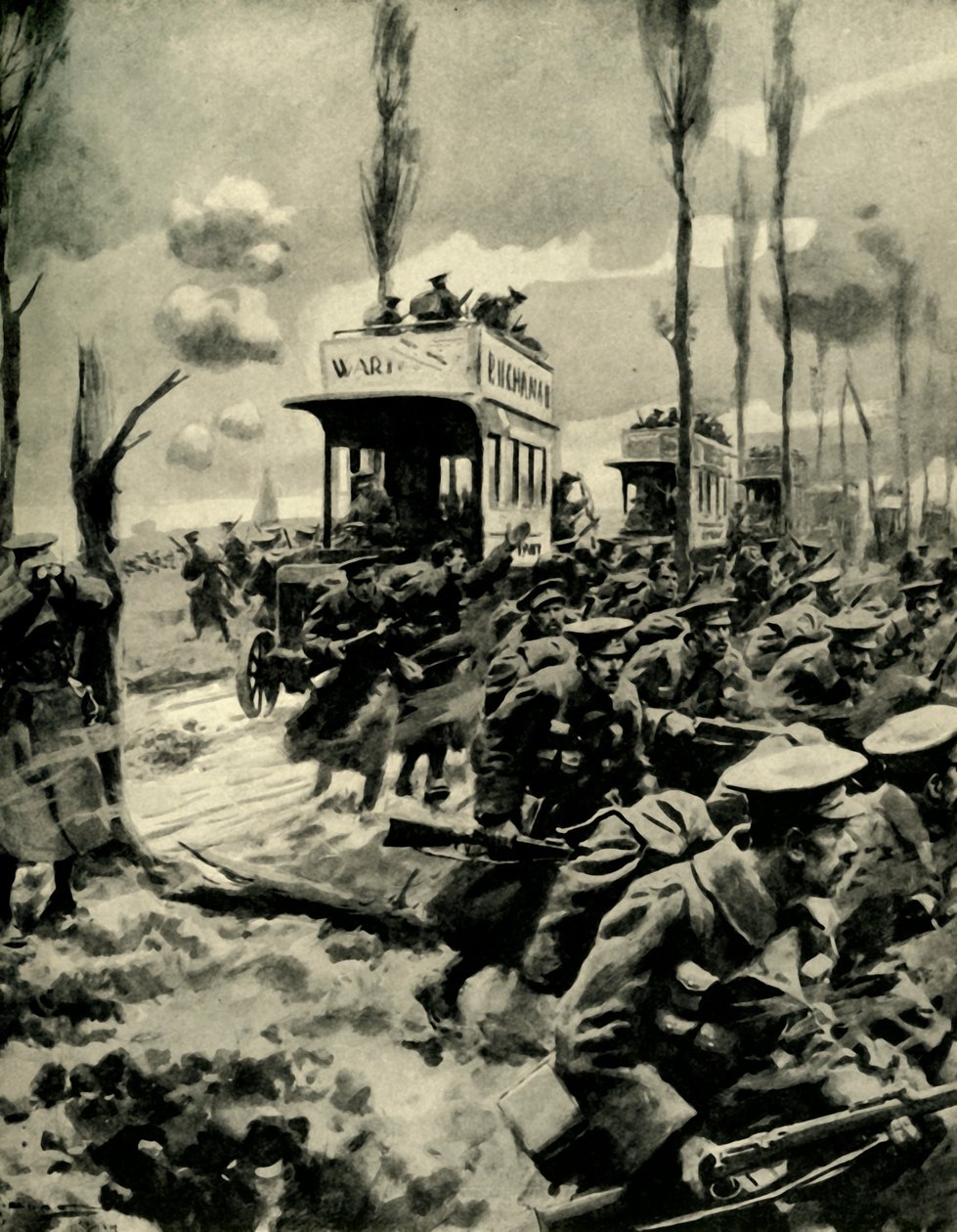 兵士を前線に輸送するために使用されたロンドンバス、第一次世界大戦、1914-1918、c1920。 作： アーサー・C・マイケル
