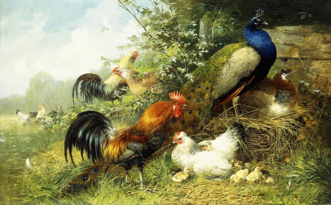 鶏と孔雀、1899年 作： アーサー・フィッツウィリアム・テイト