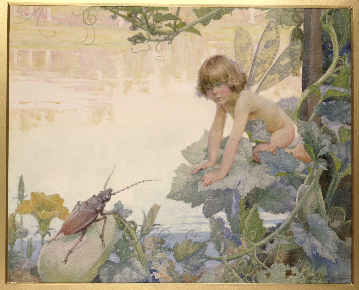 妖精とカブトムシ、1922年（紙にトイレ） 作： アーサー・ハーバート・バックランド
