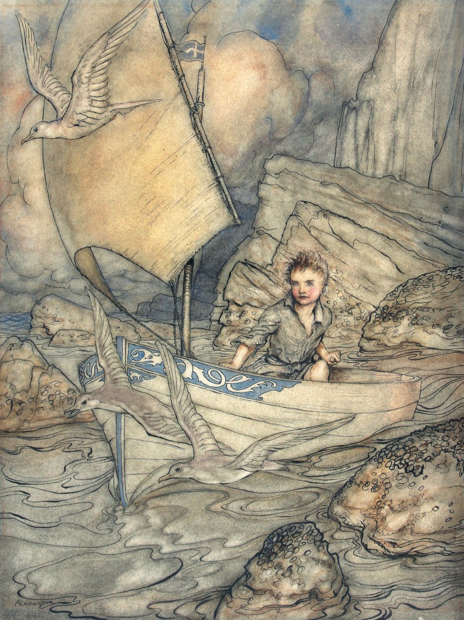 チャイルズ・フューチャー、イラスト「The Springtide of Life：Poems of Childhood of Childhood of Algernon Charles Swinburne」、1918年（ペンとインク、紙にトイレ） 作： アーサー・ラッカム