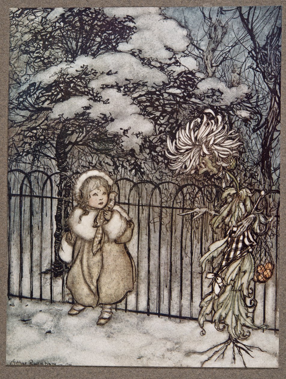菊は彼女に耳を傾け、JM Barrie（1860-1937）pub。 1906 作： アーサー・ラッカム