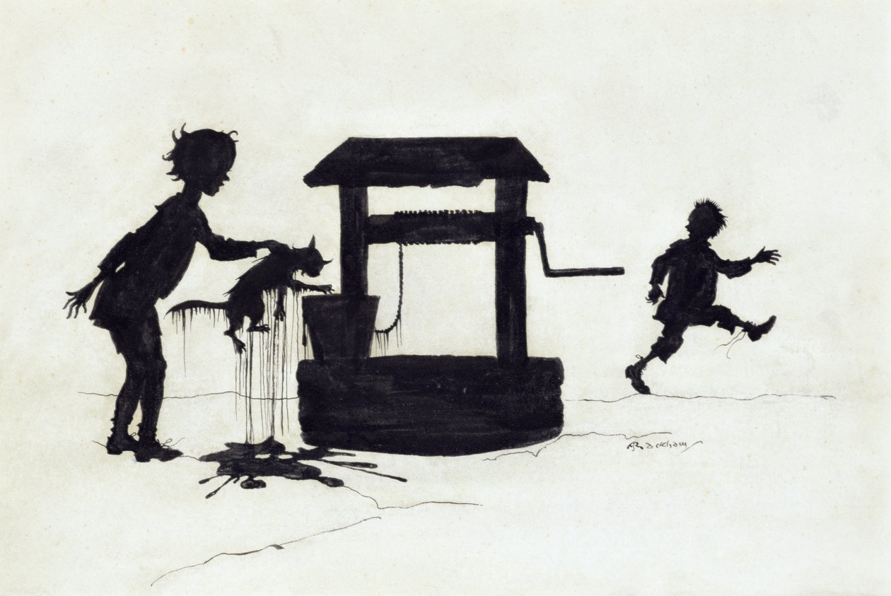 ディンドンベル、マザーグースのイラスト：古い童謡、1913年発行（ペンとインク） 作： アーサー・ラッカム