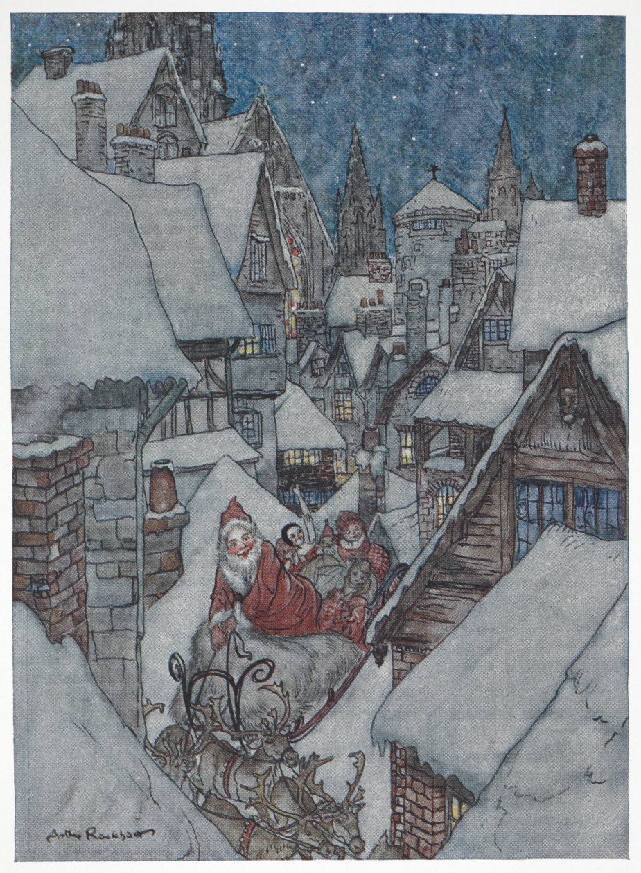 Father Christmas travelling through snowy streets on his sleigh   1454018   ja       japanese Successfully Translated  Original: Pony Cart Crossing a Woodland Brook, c.1815 (oil on canvas) Translat: Pony Cart Crossing a Woodland Brook, c.1815 (oil on canva 作： アーサー・ラッカム