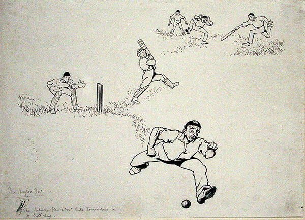 切った、描いた、引っ掛けた」ホレス・ブリークリー著「More Tales of the Stumps」（1902年発行）のイラスト（紙にペンとインク）。 作： アーサー・ラッカム