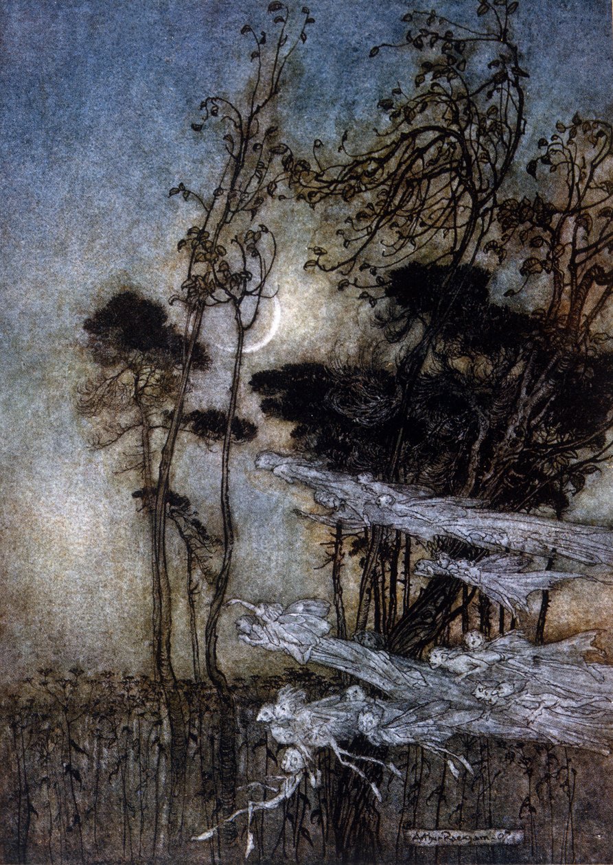 アーサー・ラッカム（1867-1939）によるウィリアム・シェイクスピア作『夏の夜の夢』の挿絵。 作： アーサー・ラッカム