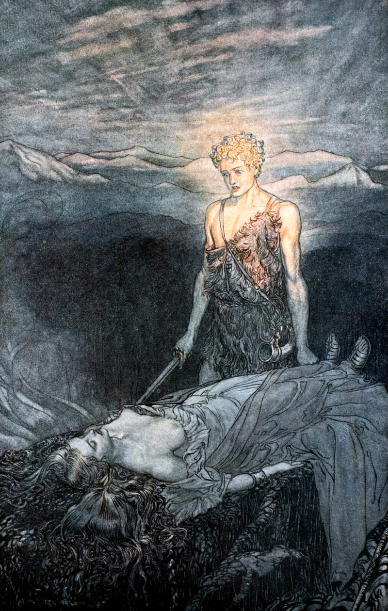 「ジークフリートと神々の黄昏」の挿絵、1924 年。 作： アーサー・ラッカム