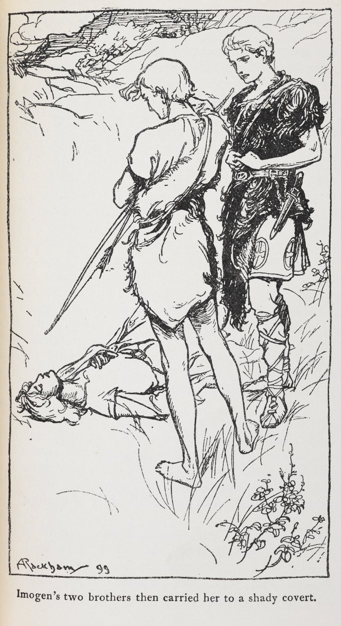 Ilustração de Imogen e seus irmãos de Cymbeline. 作： アーサー・ラッカム