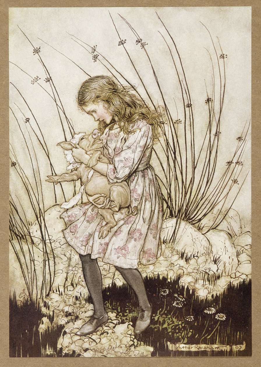 "It grunted again so violently, she looked down into its face in some alarm", from Alice