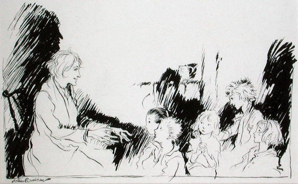 ワシントン・アーヴィング（1783-1859）の「リップ・ヴァン・ウィンクル」からの挿絵「幽霊、魔女、インディアンの長い物語」、1916年版（紙にペン＆インク 作： アーサー・ラッカム