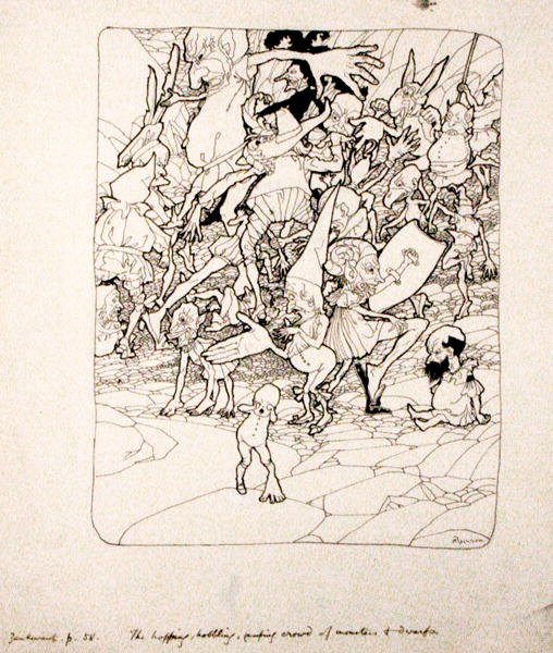 一人として自分の適切な手足を固定されていない」 S.J. Adair Fitzgerald著「The Zankiwank and the Bletherwitch」（1896年刊）の挿絵（紙にペンとインク）。 作： アーサー・ラッカム