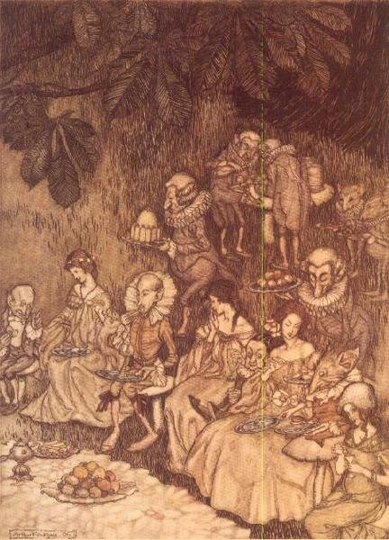 J.M.バリーの「ケンジントンガーデンのピーターパン」から「The Feast」。 作： アーサー・ラッカム