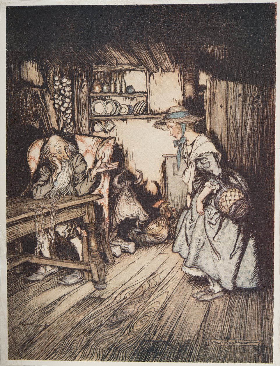 森の中の小屋、グリム兄弟によるリトルブラザーとリトルシスターと他の物語、pub.1917 作： アーサー・ラッカム