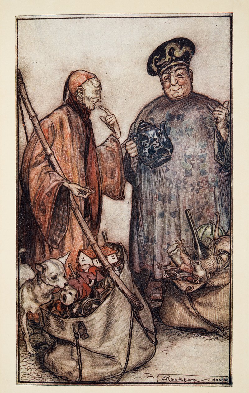 それらの賢人の2つ？。私たちの間でペドラのように、Jonathon Swift（1667-1745）によるGullivers Travelsから、パブ。 1909 作： アーサー・ラッカム