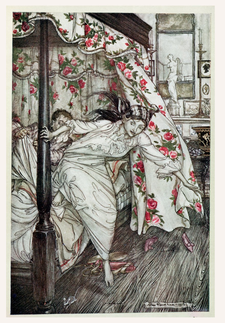 ヴィーナスと猫、「イソップ寓話」のイラスト、ハイネマン発行、1912年（カラーリソ） 作： アーサー・ラッカム
