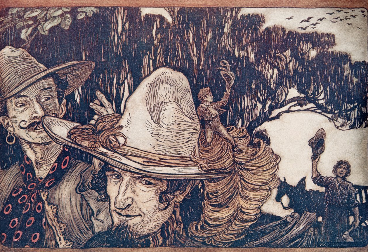 トムが父親に別れを告げたとき、彼らは彼と一緒に家を出ました。 1909 作： アーサー・ラッカム