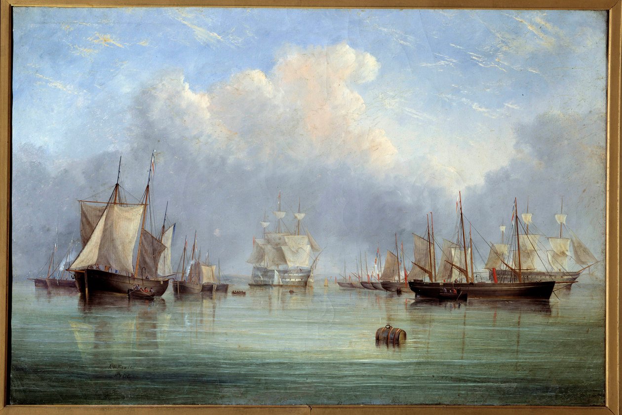 マリン 船と帆船が係留されている。アーサー・ウェリントン・ファウルズ（1815-1883）の絵画 19世紀 オーリンズ美術館 作： アーサー・ウェリントン・ファウルズ