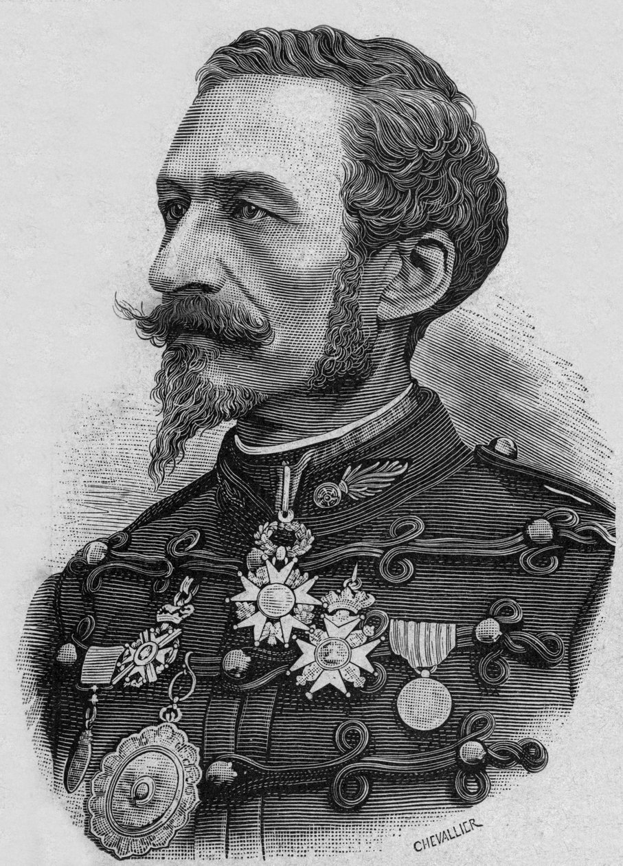 フランスのシャルル・ラゴン・ド・バンジュ大佐（1833-1914）大砲、彫刻の発明家 作： アーティスト不明
