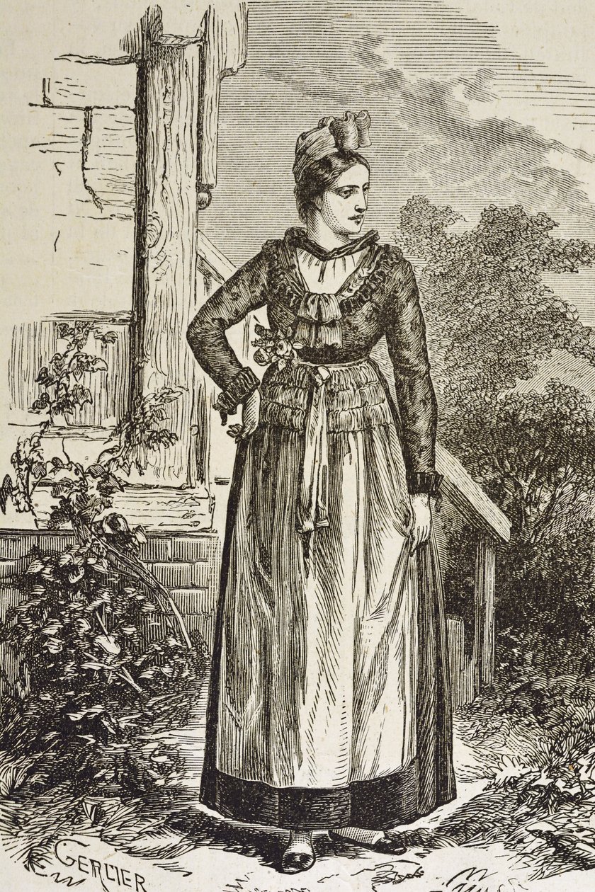ドイツ（19世紀）。社会（1879年）。アルザス。この地方の女性たち。今、アルザスはドイツ帝国議会（1871年～1918年）に握られている。エングレーヴィング。個人蔵 作： アーティスト不明