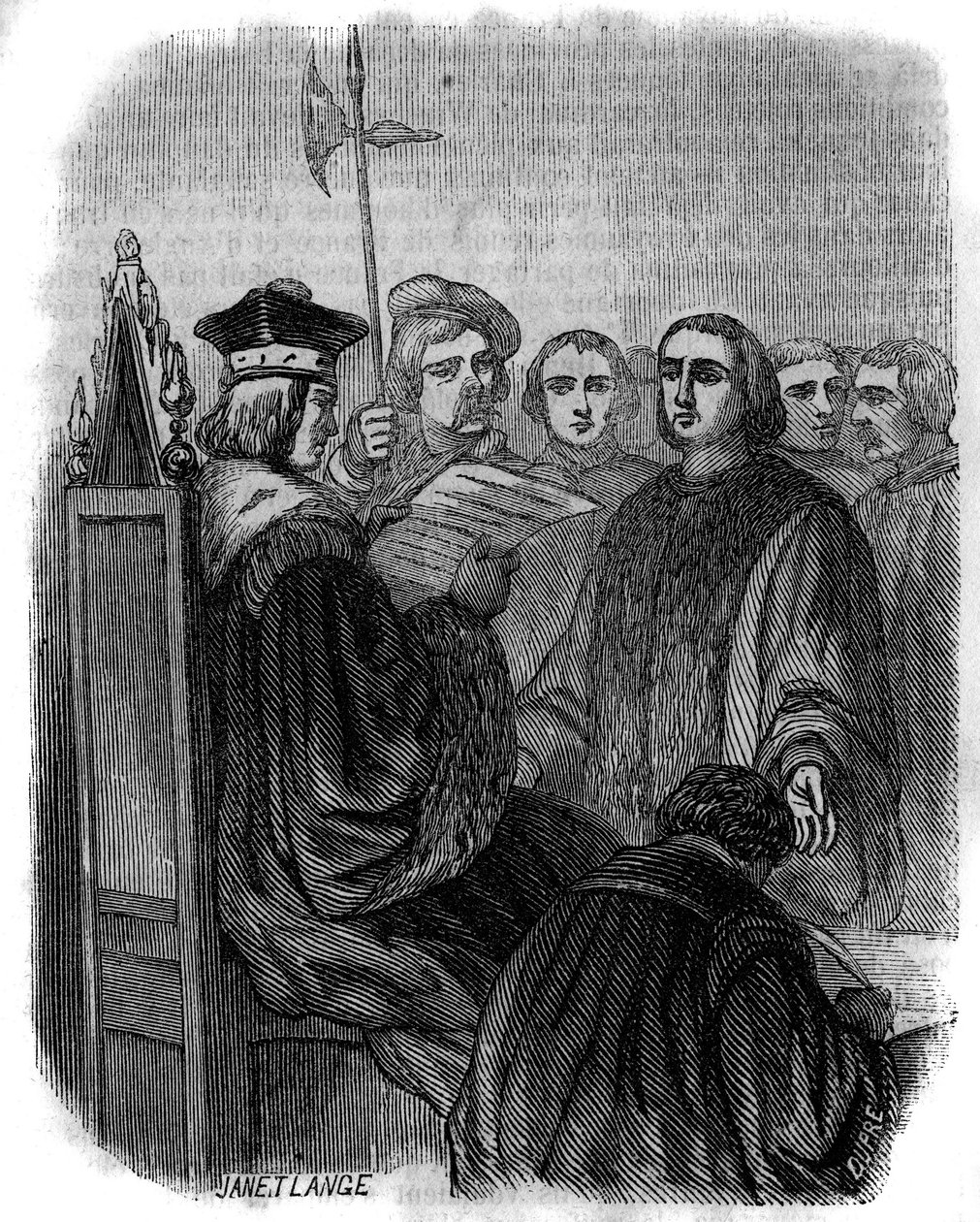 1451年に不正行為で逮捕され、獄門に処され、財産を没収されたフランスの実業家ジャック・クールの判決。 作： アーティスト不明