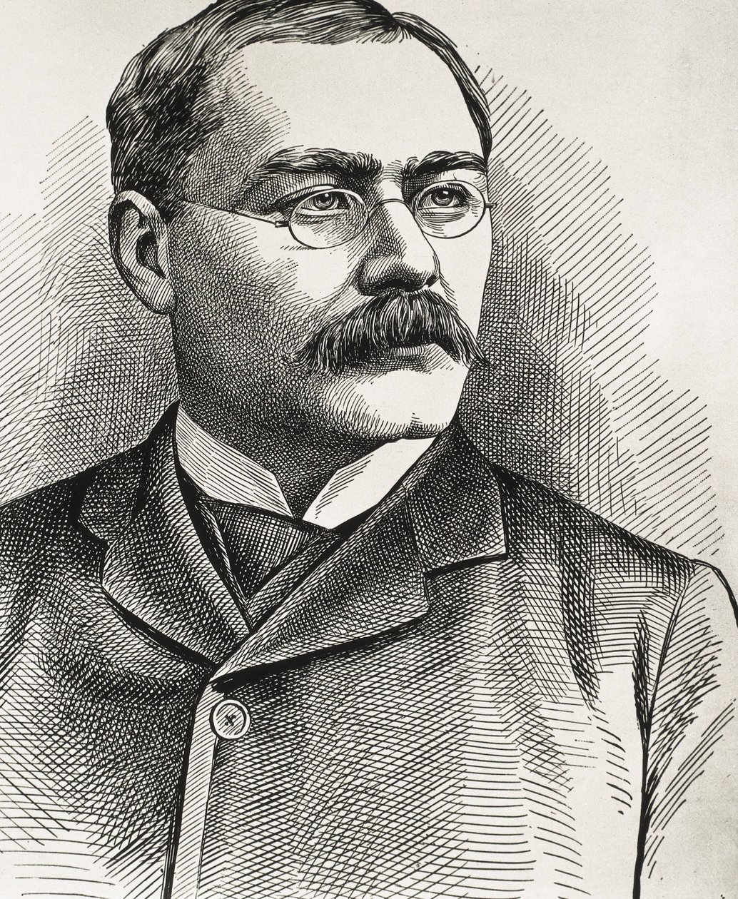 キプリング，ラドヤード（1865-1936）。インド生まれのイギリス人作家。1907年ノーベル文学賞受賞。キプリングの肖像。エングレーヴィング。 作： アーティスト不明