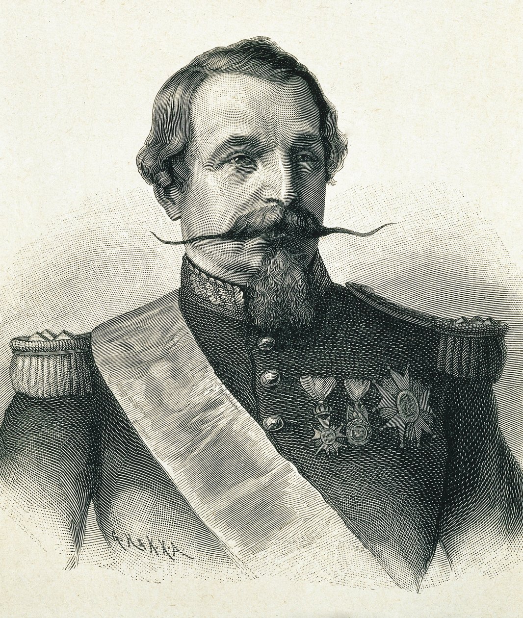 ナポレオン3世、シャルル＝ルイ・ナポレオン・ボナパルト（1808-1873）。第2共和制大統領（1848-1852）、フランス皇帝（1852-1870）。ナポレオン3世の肖像。エングレーヴィング。 作： アーティスト不明