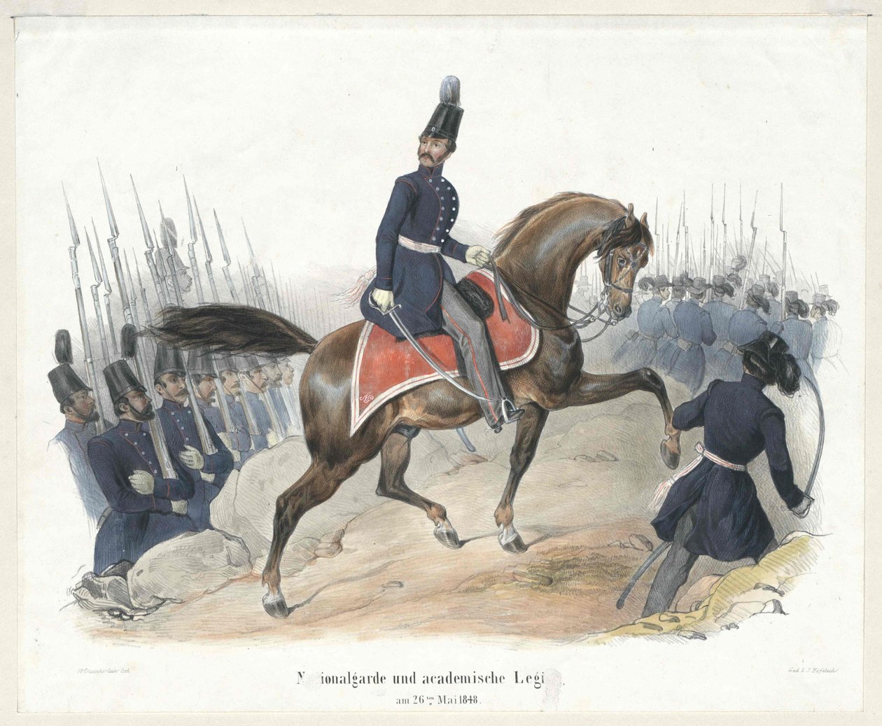 1848年5月26日の州兵と大学軍団 作： アーティスト不明