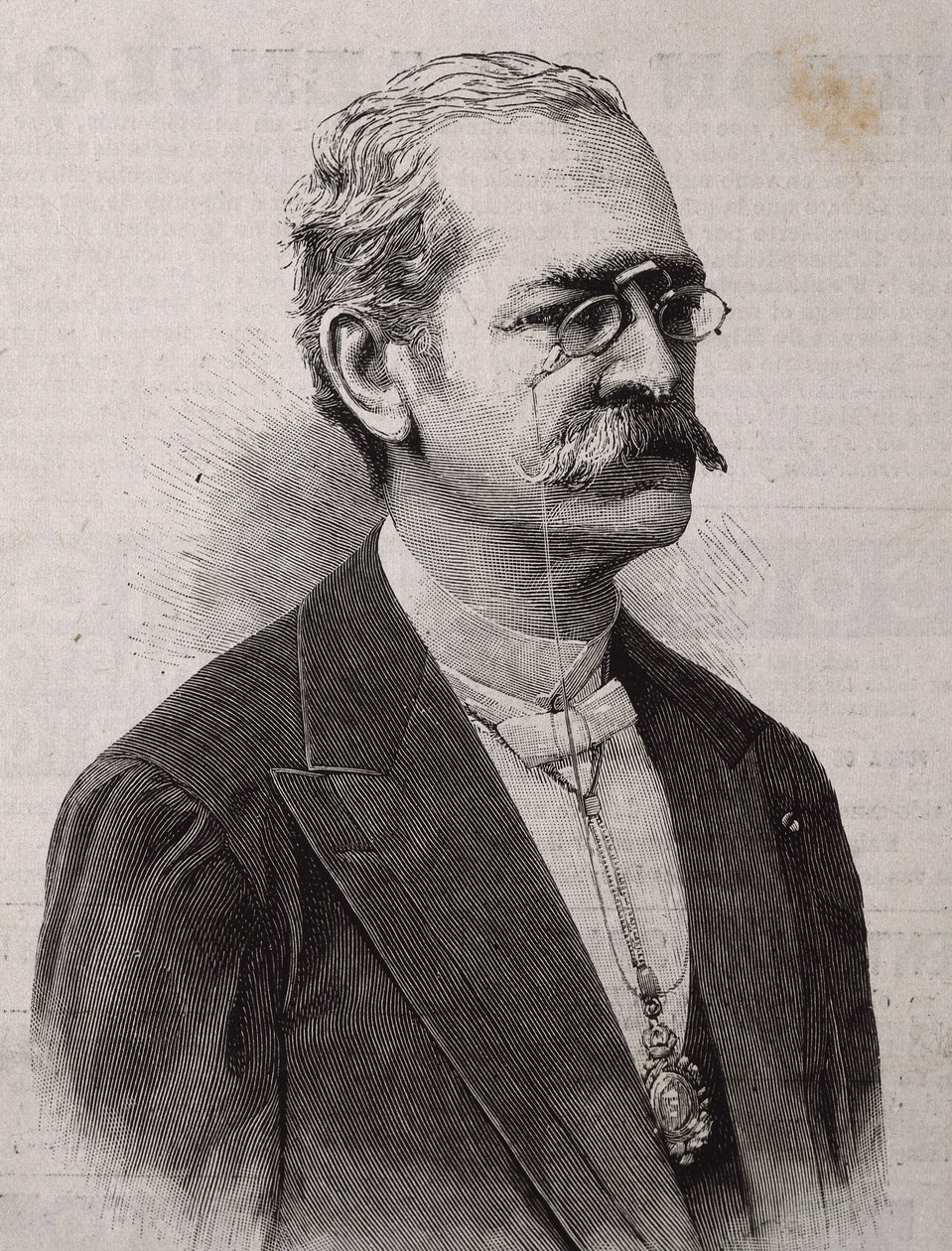 パルマ、リカルド（1833-1919）。ペルーの作家、学者、司書、政治家。エングレーヴィング。 作： アーティスト不明