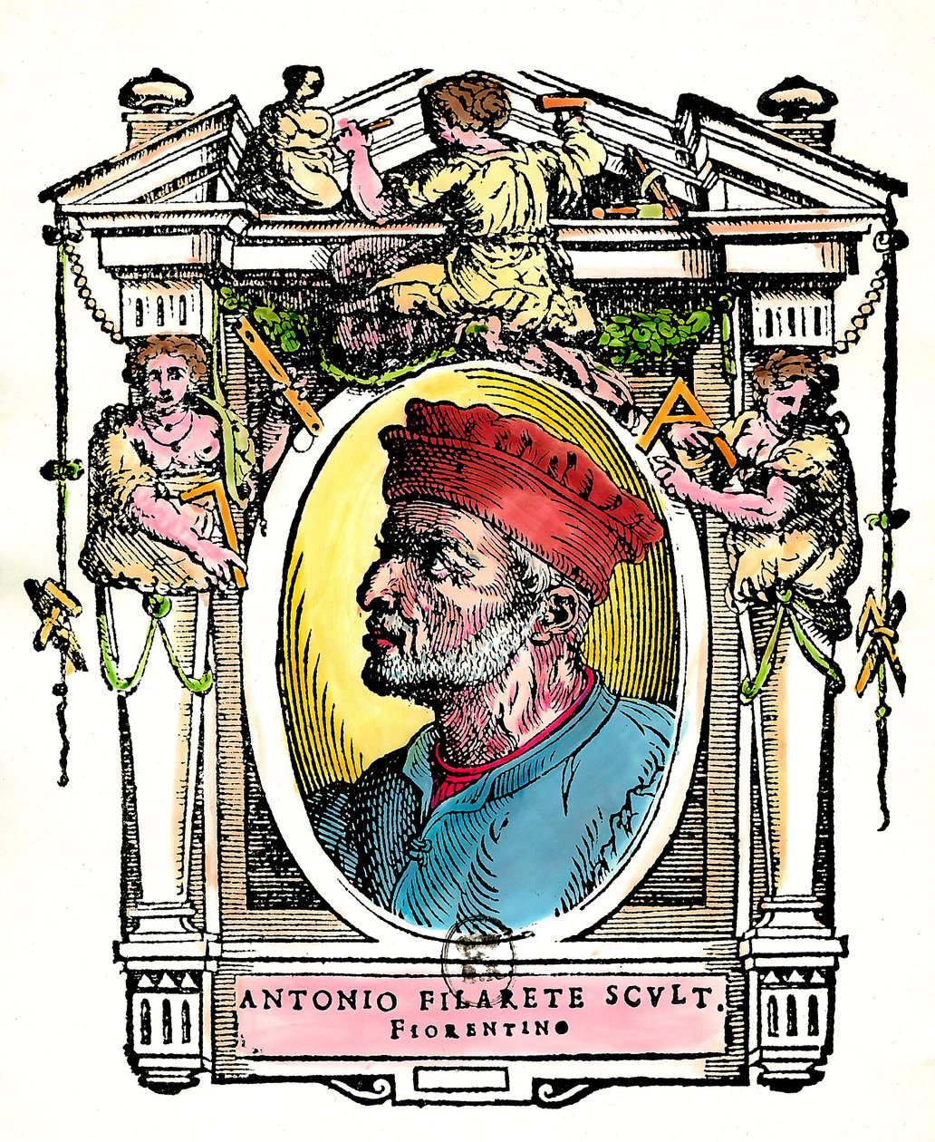 アントニオ・フィラレーテ（アントニオ・ディ・ピエトロ・アヴェルリーノまたはアヴェルリーノ）、フィレンツェの彫刻家の肖像（エングレーヴィング） 作： アーティスト不明