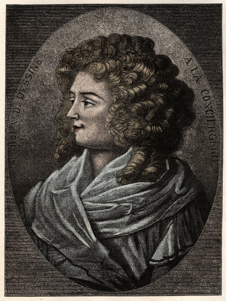 マノン（ジャンヌ・マリー）・ローラン・フィリポン、マダム・ローラン（1754年-1793年）、ア・ラ・コンシェルジュの肖像。 作： アーティスト不明