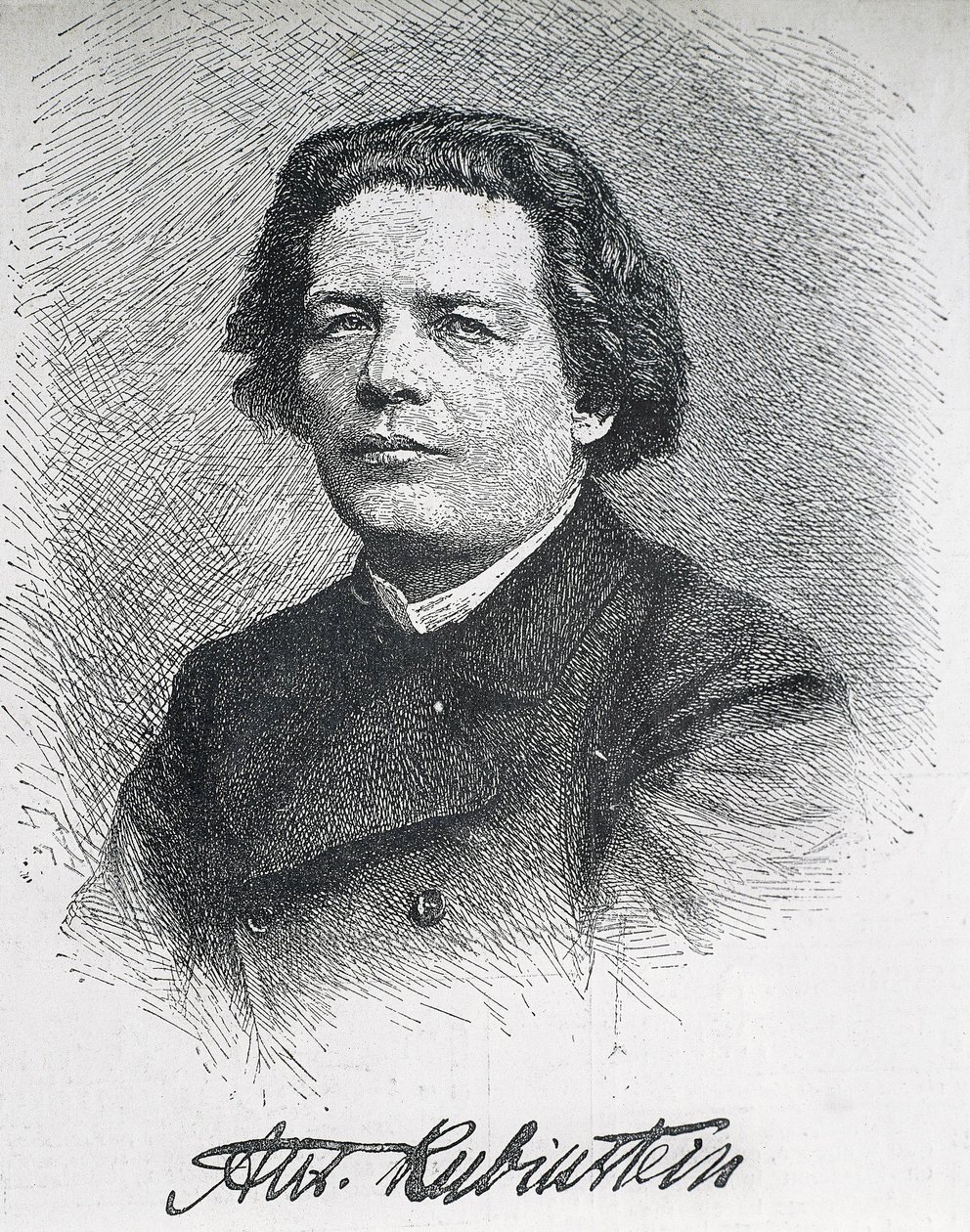 ルービンシュタイン、アントン・グリゴリエヴィチ（1829-1894）。ロシアの作曲家、ピアニスト。アントン・ルービンシュタインのサイン入り肖像画。エングレーヴィング。 作： アーティスト不明