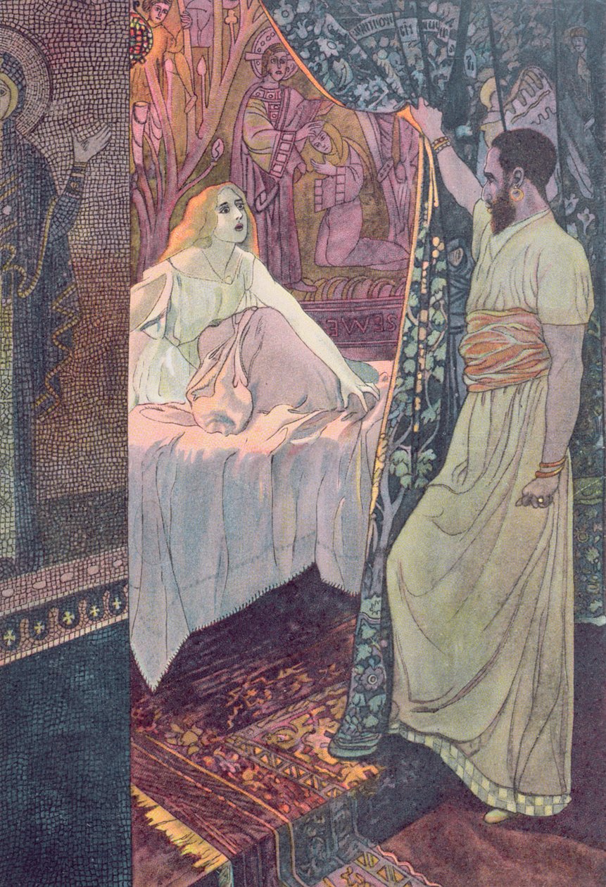オセロとデスデモナ、ウィリアムシェイクスピア（1564-1616）の「オセロ」のシーンc.1900 作： アーサー・シャイナー