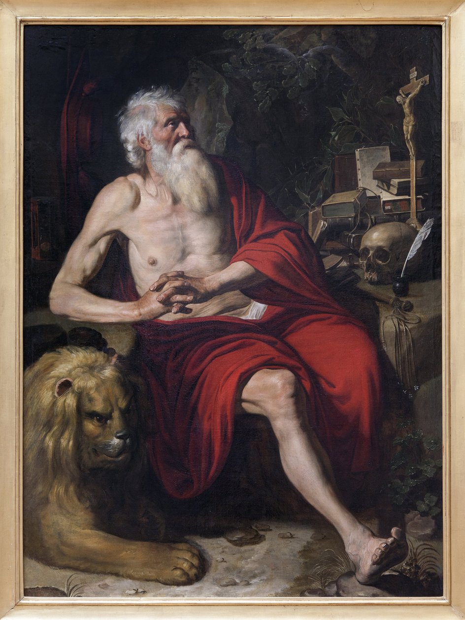 瞑想する聖ヒエロニムス、Artus Wolffort (1581-1641) 作とされる絵画。 写真、KIM Youngtae、リヨン、Musee des Beaux Arts de Lyon。 作： アーサー・ウルファエルトまたはウルフフォート