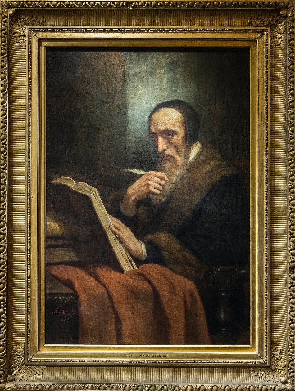 ジョン・カルヴァン（Jean Cauvin）の肖像 - アーリー・シェファー（1795-1858）の絵 プロテスタント宗教改革（1509-1564）におけるフランスの作家、神学者、牧師。 作： アリー・シェファー
