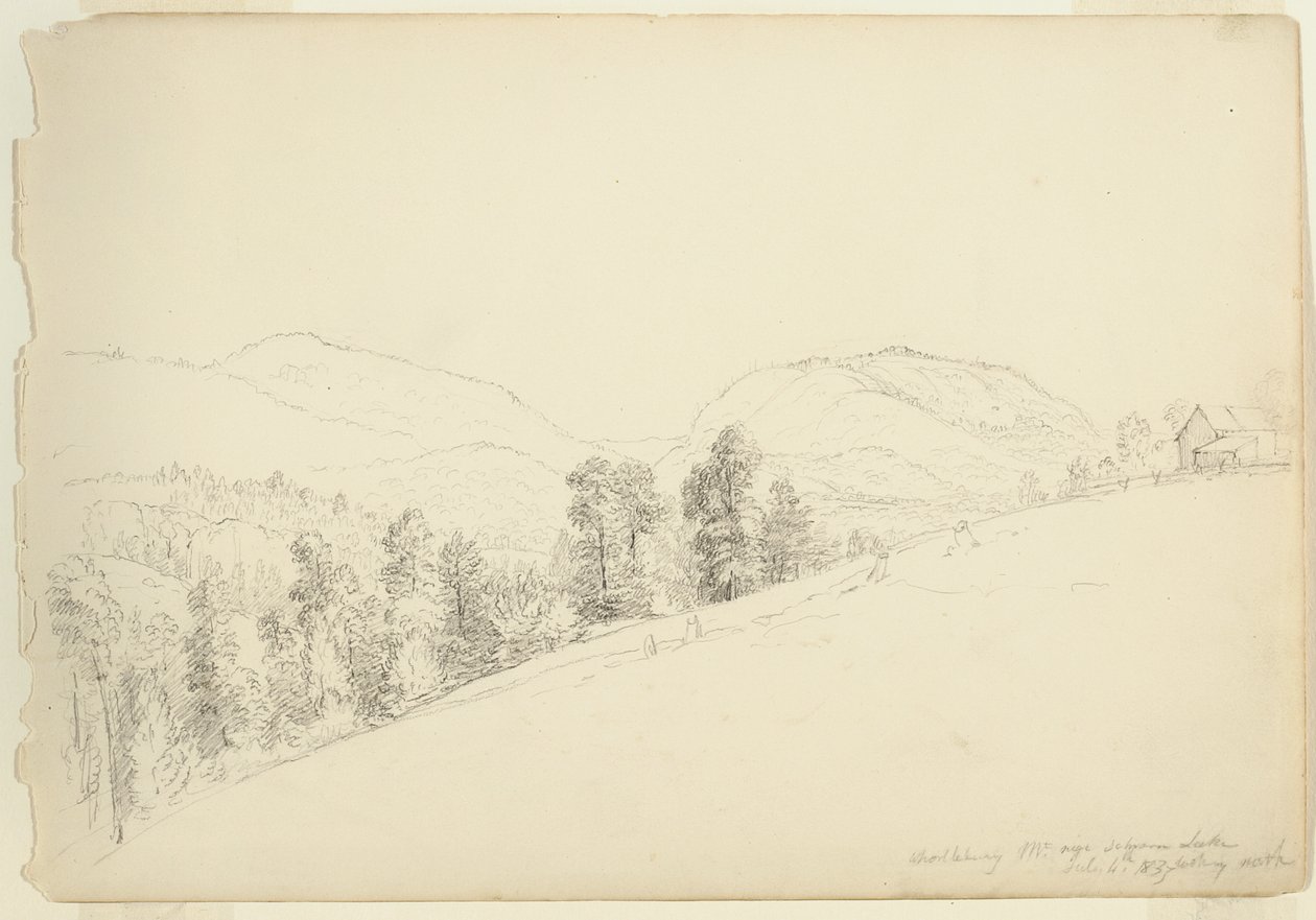 Whorllebury [] 1837年、ニューヨークのSchroon湖の近くの山（紙に黒鉛） 作： アッシャー・ブラウン・デュランド